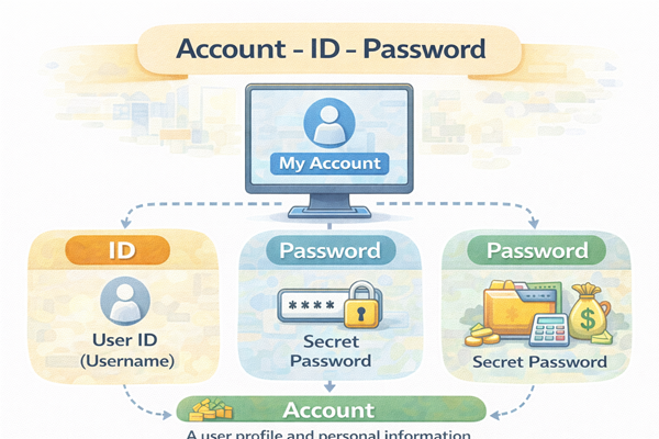 계정-아이디-비밀번호-개념을 설명하는 기본 구조 이미지