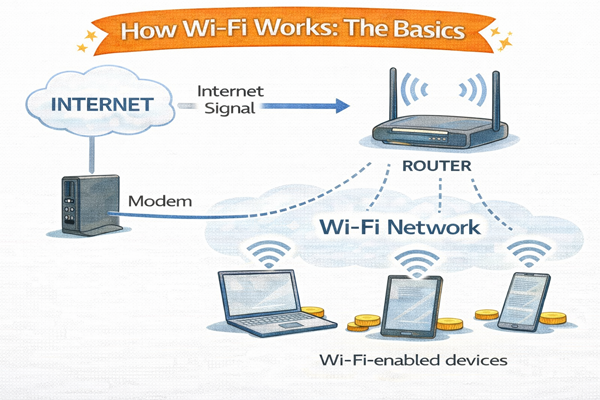 와이파이-기본-원리를 설명하는 공유기와 기기 연결 구조